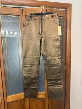 Metallic Bronze Leather Pants by EXCELLED, BRAND NEW